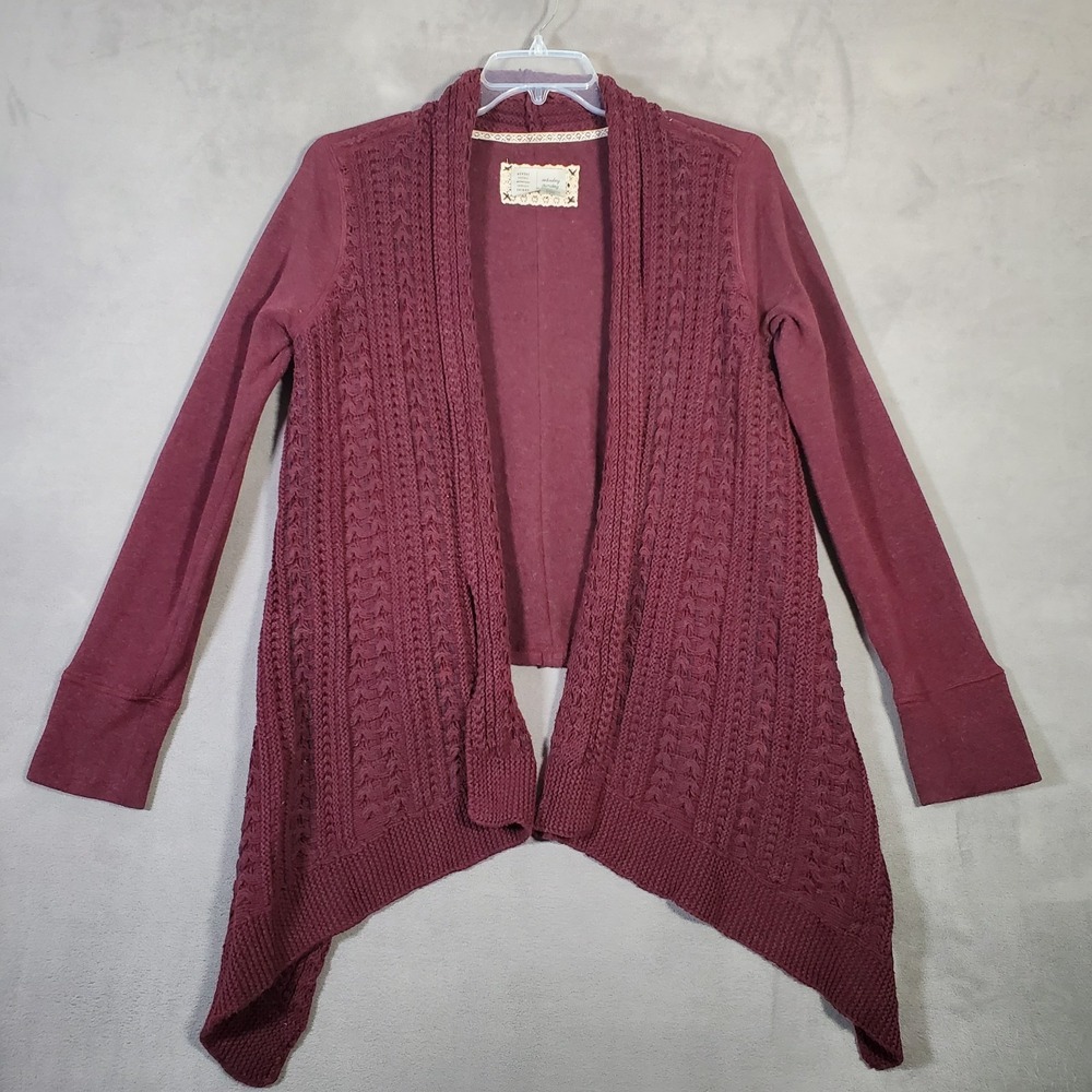 Saturday Sunday‎ Anthropologie Cardigan Womens M Red Asymmetric Cable Knit Open